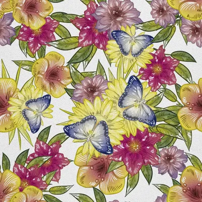 Produktbild von OUTDOOR DEKOSTOFFE OXFORD - Motiv Blumen und blaue Schmetterlinge