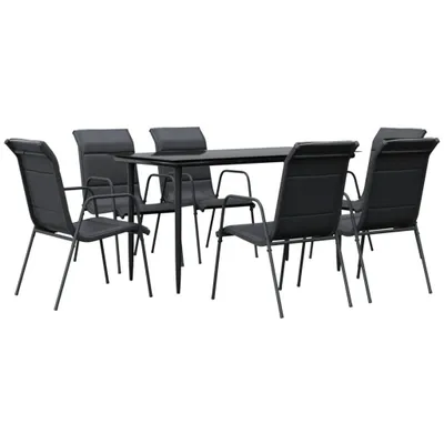 Produktbild von vidaXL 7-tlg. Garten-Essgruppe Schwarz Stahl und Textilene