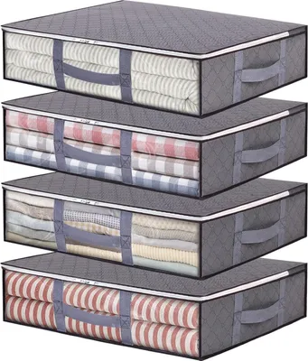 Image de Vieshful Commodes sous le lit 40L Pack de 4 boîtes de rangement avec fenêtres transparentes et poignées renforcées Gris
