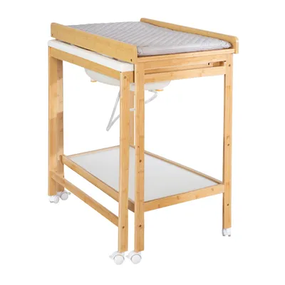 Obrázek produktu pro roba přebalovací kombi + přebalovací podložka Style grey - Mobilní přebalovací pult včetně vany - Kombi s výsuvnou přebalovací plochou - Přírodní dřevo