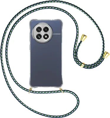 Produktbild von Handykette Backcover-Schutzhülle mit Band (Metall goldfarben) für OnePlus ACE5 5G - grün/blau/weiß