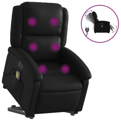 Image de Fauteuil inclinable électrique de massage, similicuir noir, 6 points de vibration, fonction de levage, capacité 110 kg, 71 x 86,5 x 99,5 cm