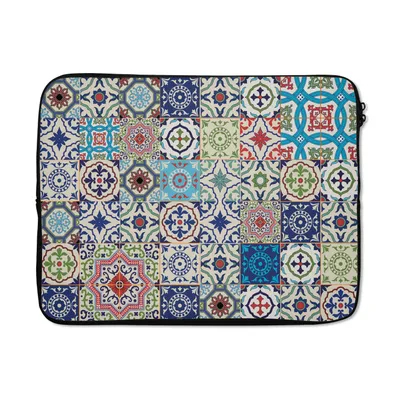 Produktbild von MuchoWow® Laptop Hülle 15 Zoll Blumen - Muster - Grün - Blau Laptoptasche - Laptoptasche - Sleeve - Rundum-Schutz