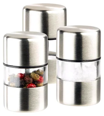 Produktbild von Mini Mühle: Mini-Salz-/Pfeffermühle, Edelstahl, Keramikmahlwerk, 3er-Set (Salzstreuer, Salzmühle, klein)