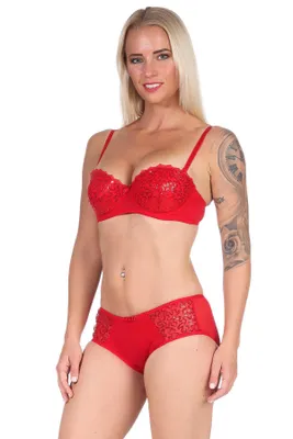 Produktbild von Push-up-BH pailletten mit Panty Set, Rot 75 Cup C