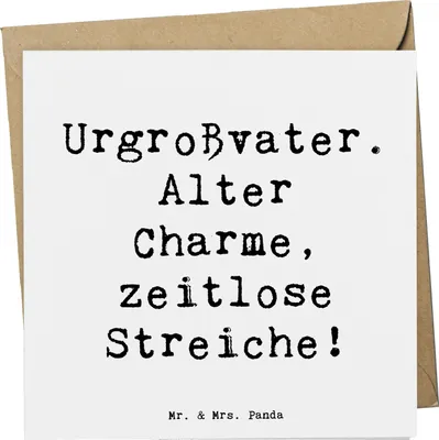 Produktbild von Mr. & Mrs. Panda Glückwunschkarte Spruch Urgroßvater Charme - Weiß - Geschenk, Humor, Grußkarte, Ahnen, faltkarte, Streiche, anlasskarte, Handarbeit, Erbe, Familie