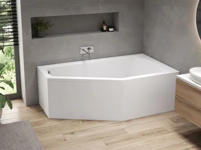Produktbild von AQUA for you | Badewanne - Polimat Selena - Asymmetrische Eckbadewanne - 160x90 cm - RECHTS - Weiß - mit Verkleidung, Siphon, Gestell, Acrylwanne, KI-generiertes Bild