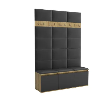 Produktbild von Garderobe LUTON 3 ARTISAN BLACK 16 - Farbe:Schwarz, moderne Garderobe 40x150x213cm, funktionelle Lösung für den Flur, Garderobe, Möbel für den Flur,