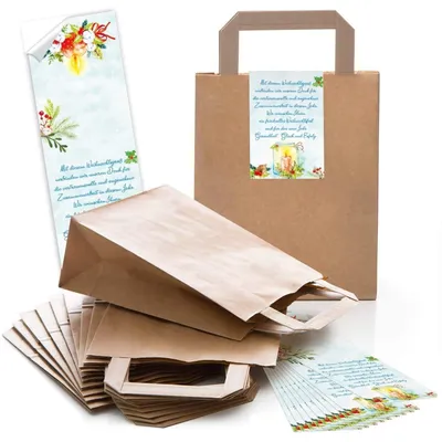 Produktbild von Logbuch-Verlag 25 Weihnachtsverpackung Papierbeutel mit Weihnachtskarte am Weihnachten Aufkleber für Kunden Mitarbeiter Kollegen Kundengeschenk