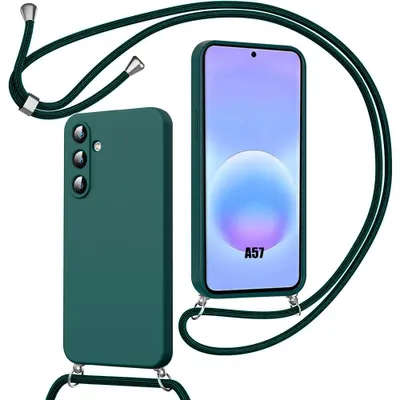 Image de Coque pour Samsung Galaxy A57 5G, Protection Silicone Souple Anti-Rayure avec Cordon Vert Nuit