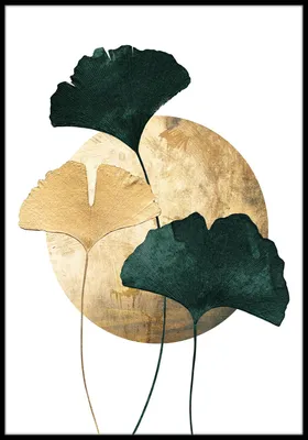 Zdjęcie produktu dla STYLER Obraz ARTBOX 50x70 cm w ramie MDF botaniczny motyw zielonych liści miłorzębu dekoracja ścienna do salonu sypialni biura GREEN GINKGO