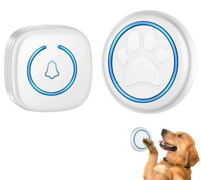 Imagen del producto de ZELUEXX, timbre inalámbrico para mascotas con 2 zonas, 60 melodías, 5 niveles de volumen, alcance de 300 metros, resistente al agua, para perros y gatos, color blanco
