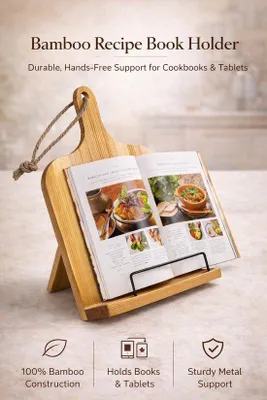 Immagine prodotto di Portaricette standard in legno per la cucina, supporto regolabile per libri di cucina – marrone