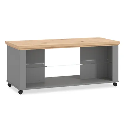 Obrázek produktu pro Couchtisch Sofatisch auf Rollen Wohnzimmertisch Beistelltisch Holz Grau Natur Stauraum