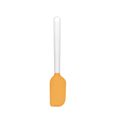 A single orange and white spatula is shown against a white background.