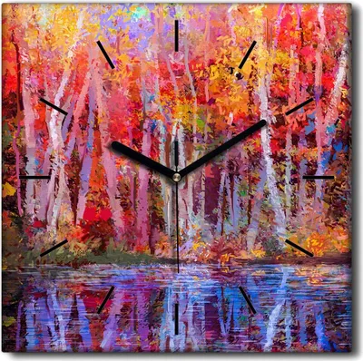 Produktbild von Coloray Uhr auf Leinwand 30x30 cm Wand Uhr Dekoration Wohnzimmer Segeltuch schwarze Hände -Herbstabstraktionswald.