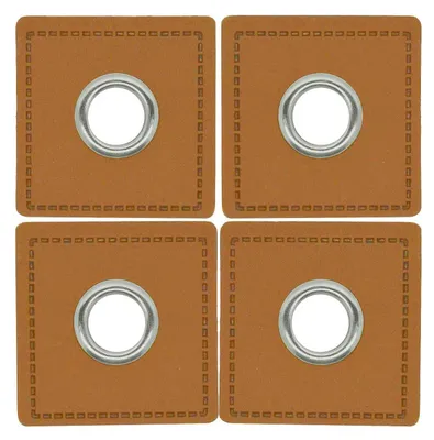 4 Metall-Ösen auf Kunstleder 35 x 35 mm für Hoodies oder Taschen hellbraun