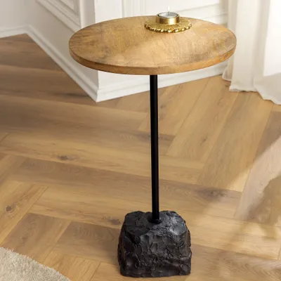 Produktbild von riess-ambiente Runder Beistelltisch TRAYFUL 55cm natur Mangoholz Massivholz Marmorfuß Metall schwarz Couchtisch Tisch