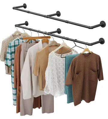 Imagen del producto de Juego de 2 barras de ropa industriales para montaje en pared
