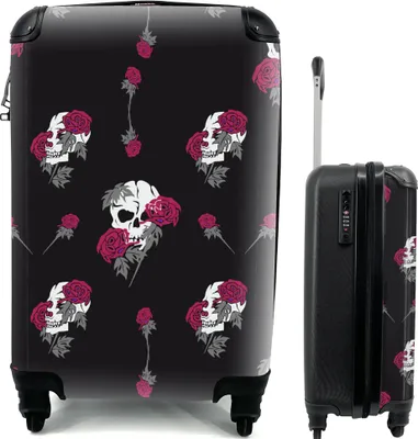 Produktbild von MuchoWow® MuchoWow® Koffer Handgepäck Trolley Rollkoffer Kleine Reisekoffer mit 4 Rollen - Mädchen - Totenkopf - Rosen - Muster - Mädchen - Kinder - Kinder - Mädchen - Cabin Size < 55x40x23 cm & 55x40