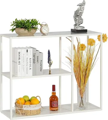 Productafbeelding van Console tafel, bijzettafel, moderne salontafel. Smalle console tafel met 3 plateaus van metaal, geschikt voor de woonkamer of hal. Afmetingen: 100x30x80 cm, wit