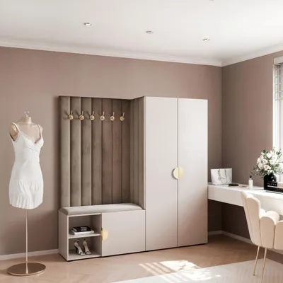 Produktbild von Garderobe ARIA 1 190 cm Kaschmir Gepolstert Taupe Soft-Close Moon Griffe Gold