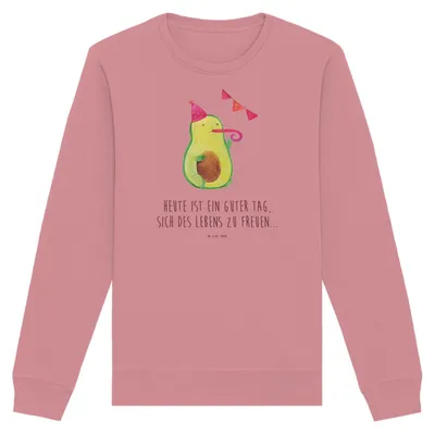 Produktbild von Mr. & Mrs. Panda Baumwoll Sweatshirt Avocado Party Größe L - Canyon Pink - Geschenk, Happy Birthday, Geburtstag, Bio Pullover, Pulli, Sweater