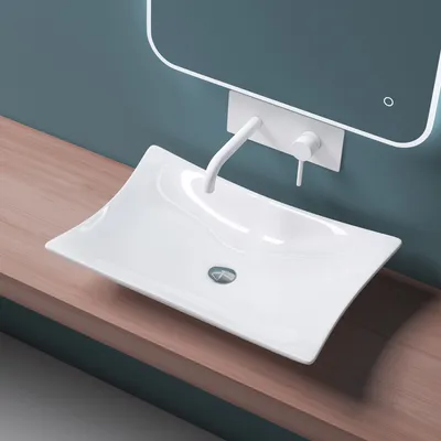 Produktbild von Mai & Mai Waschbecken Aufsatzwaschbecken BTH: 56,5x37x11cm aus Keramik weiß mit Nano-Beschichtung Brüssel910