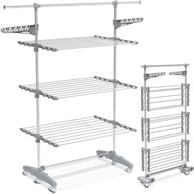 Produktbild von Kompakter Ständer - Klapfaltbarer Wäscheschrank für Innen und Außen - Stehender Wäscheschrank mit Flügeln - Raumsparender und leichter - Für kleine und große Wäschestücke - Ideal für Wohnungen, Balkon und Studentenwohnung - Schnell einklappbar - Wäscheschrank für den Haushalt