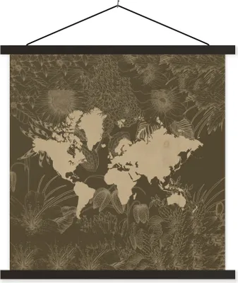 Produktbild von MuchoWow® Textilposter Weltkarte - Pflanzen - Braun 40x40 cm mit schwarzem Rahmen - Fotos