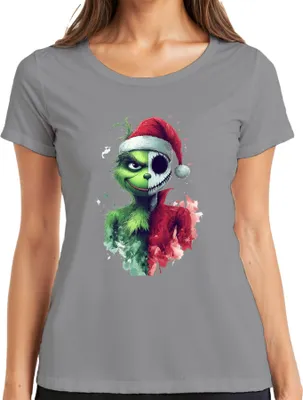 Obrázok produktu pre Vianočná lebka grinch pol tváre ponurá gotická halloweenska dámska košeľa, sivá, S