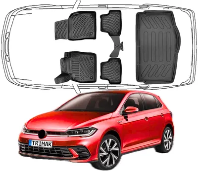 Produktbild von 3D Fußmatten & Untere Kofferraumwanne Auto Set Kompatibel mit VW Polo VI 2017 -2024
