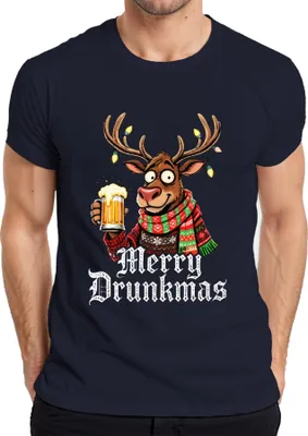 Produktbild von Merry Drunkmas Rentier mit Bier Weihnachten lustig Geschenk Party Herren T-Shirt, Navy, 3XL