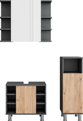 Produktbild von Badmöbel-Set Vicco Fynn Anthrazit/Goldkraft Eiche 3 Teile mit Midischrank, Model 54712