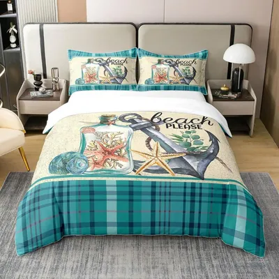 Immagine prodotto di Set di lenzuola in cotone, dimensioni 135x200 cm, con federa da 80x80 cm, motivo: ancora e tema hawaiano