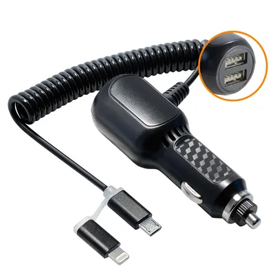 Produktbild von ORSEM KFZ USB Ladegerät 12V - 24V mit 2x USB-A Micro USB iPhone Lightning Ladekabel für Dashcam Smartphone Auto LKW Schwarz