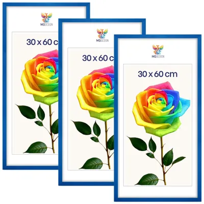 Produktbild von MG Design 3er Set Bilderrahmen Blau 30x60 cm - Posterrahmen Echtholz mit Acrylglas, verstärkte Wandaufhängung, hoch/quer