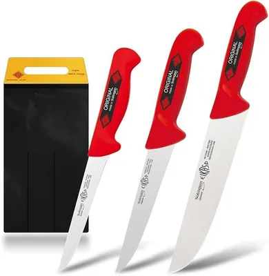 Produktbild von Solingen Metzgermesser Set Schlachtmesser-Set 3-Teilig Profi Messerset aus Molybdänstahl 1.4116 eisgehärtet mit rutschfestem Griff für Profis und Privat (Rot)
