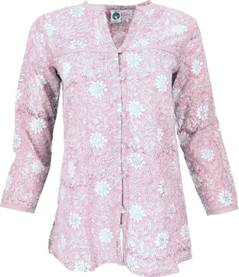 Produktbild von Handbedruckte Bohobluse, Luftige Baumwollbluse - Rosa, Damen, Pink, Baumwolle, Größe: M