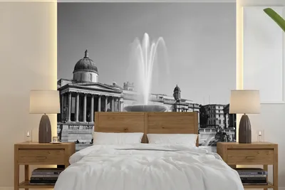 Produktbild von Fotobehang Tafelbild mit National Gallery in London - Schwarz-Weiß - Vierkant - 240 x 240 cm