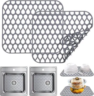 Immagine prodotto di 2 protezioni in silicone per lavello, resistenti al calore, antiscivolo, in acciaio inossidabile, per il bagno
