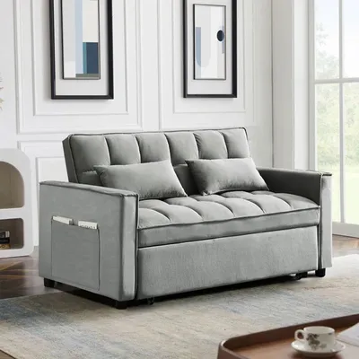 Produktbild von Sofa mit Schlaffunktion, Samtoptik, quadratische Steppung, Liegefläche 121,5x174,8 cm, 141,5x97,8x80 cm