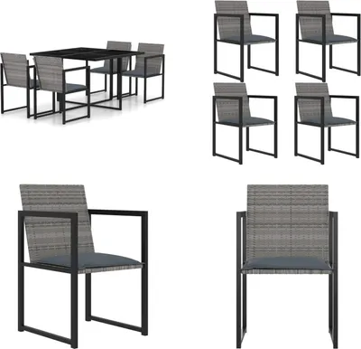 Image de vidaXL Ensemble de jardin 5 pièces avec coussins Poly Rotin Gris - Ensemble de meubles de jardin - Table Et Chaises De Jardin