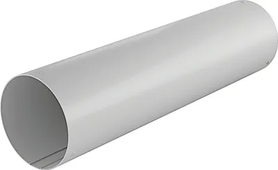 A single, gray, cylindrical pipe lying on a white background.