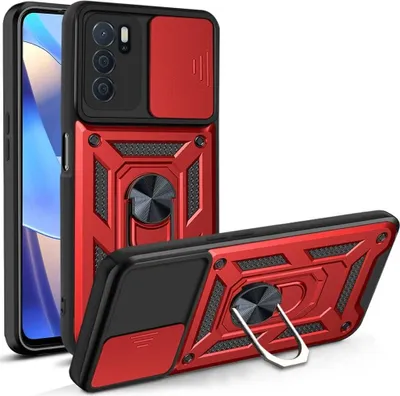 Produktbild von OPPO A16 Hülle mit 360° Drehbarer Magnetische Ring Ständer Halter Dia Kameraschutz TPU Bumper Silikon Schutzhülle für OPPO A16 Rot