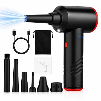 Produktbild von Elektrischer Staubbläser 3-Gang mit LED-Licht, USB-C Schnellladung, 2000mAh Akku, Multifunktions-Düsen-Set für PC, Tastatur, Kamera & Auto Reinigung