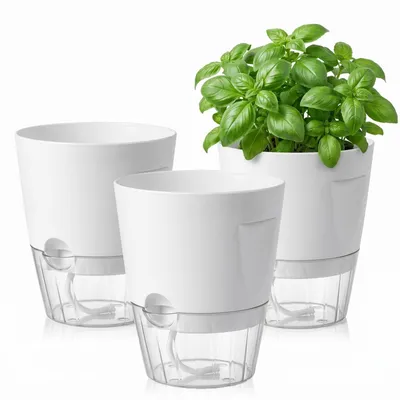 Produktbild von Kräutertopf Blumentopf Pflanzgefäß - Selbstbewässernd - 3er Set - 17 x 10 x 15 cm - Weiß