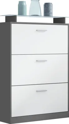 Produktbild von Vladon Schuhschrank Lavia, Schuhkipper für 24 Paar Schuhe mit 3 Klappen und Glasablage, Anthrazit matt/Weiß matt (89 x 128 x 23 cm)