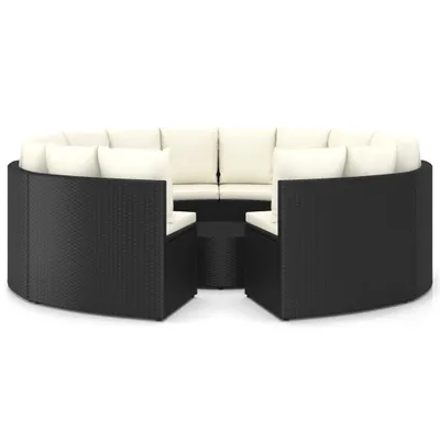Image de ensemble de 9 canapés de jardin avec coussins Poly Rattan Noir