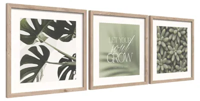 Immagine prodotto di STYLER, Set di 3 quadri decorativi da parete, 30x30 cm, "Soul Grow", tema piante, decorazione per parete, soggiorno, camera da letto, design moderno